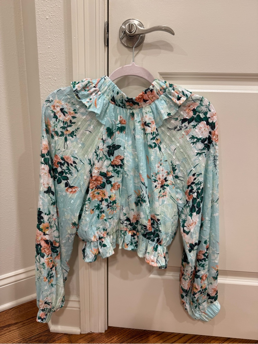 ELLIATT Supernal Floral Ruffle Blouse Top Aqua Multi Size XS NWT